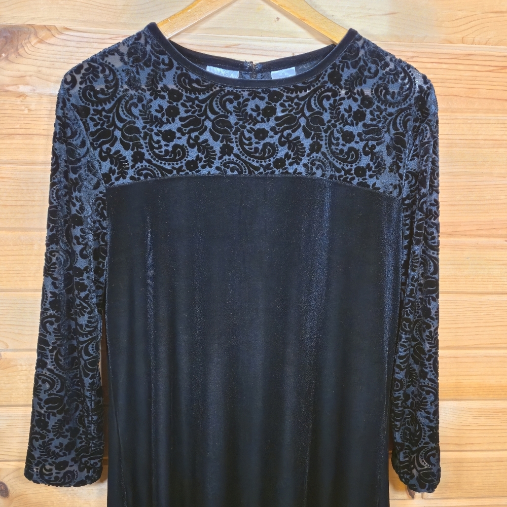 Vintage Jacqueline Ferrar Velvet Dress Black Burnout Womens 16  Holiday Party